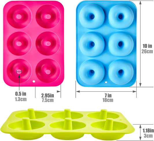 Silicone donut mould - 3-pack silicone donut mould - large non-stick tray with 6 cavities - donut mould - V1259-DP01-BO-253