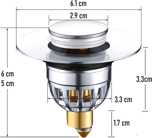 Gootsteenplug, universal, stainless steel strainer for collapsible sink plugs, drain plug for sinks 34-42 mm, V1259-DP01-BO-255