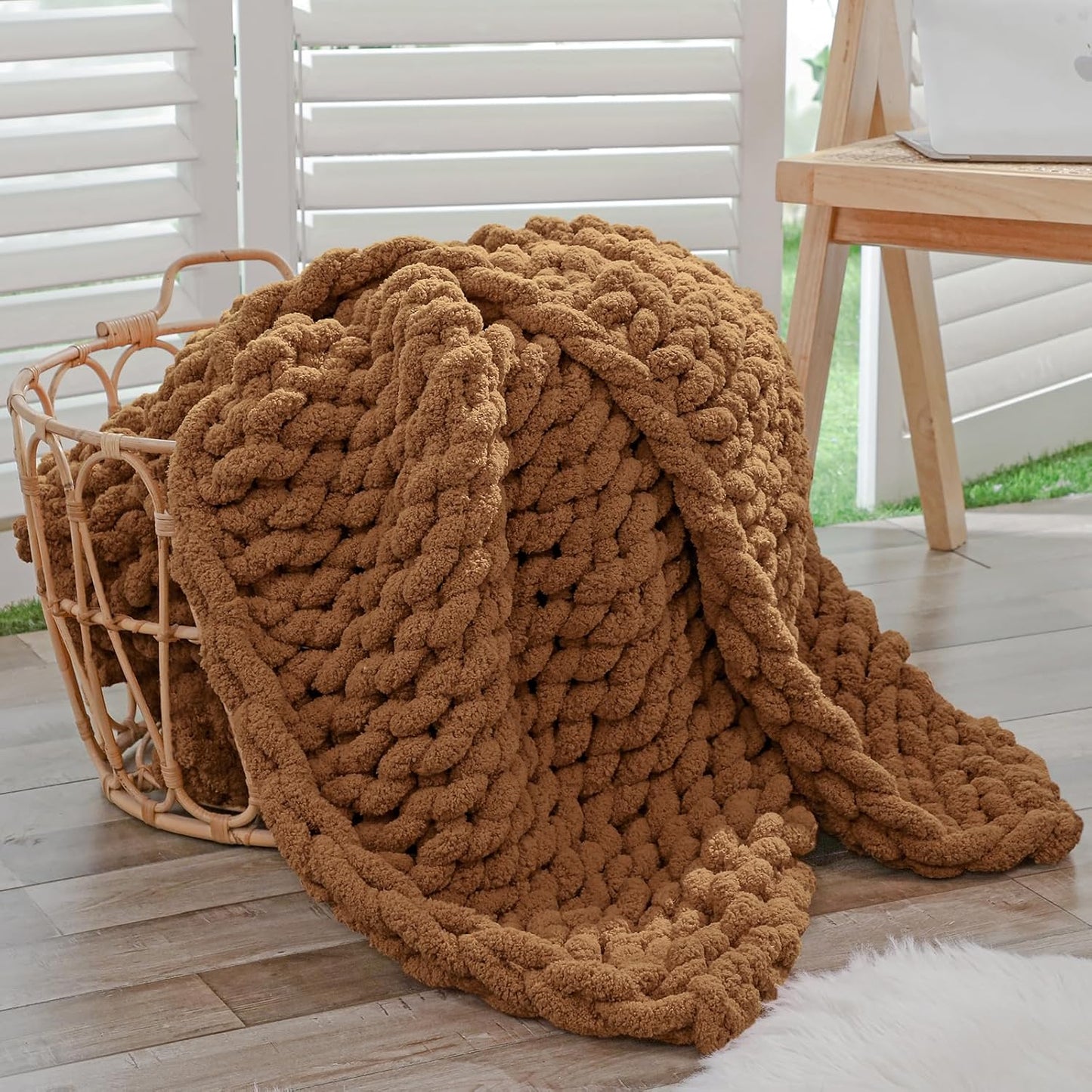 Chunky yarn - Hand-knitted blanket - 25 metres - Extra soft - DIY - Cushion - Blanket - Pet bed - brown V1259-DP01-BO-28