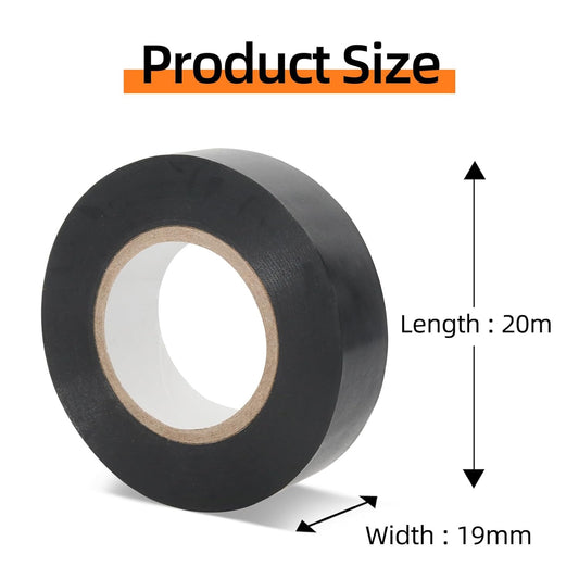 Black insulation tape 19 mm x 20 m 6-pack strong self-adhesive PVC insulation tape for insulating, repairing V1259-DP01-BO-286