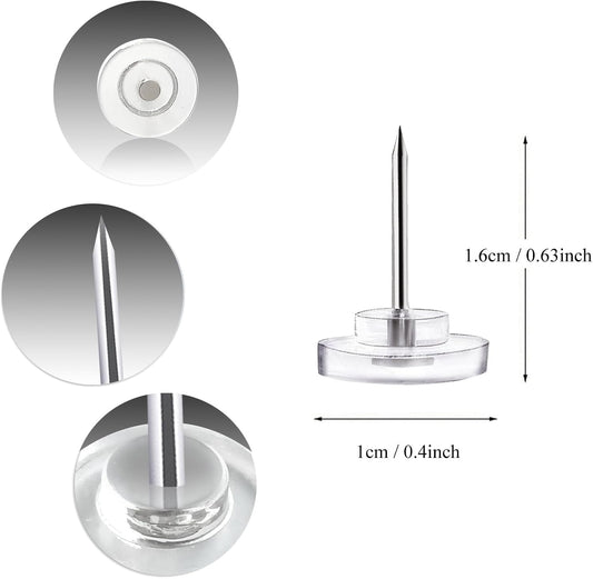 Pushpins, transparent pushpins, flat pushpins with steel points and transparent plastic heads, transparent V1259-DP01-BO-295