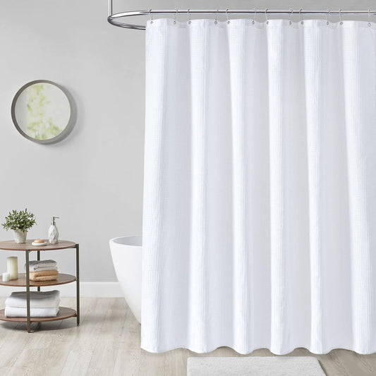 Shower Curtain - Waffle Shower Curtain - 180 x 200 cm - White Shower Curtain - Textured Fabric - Bathroom V1259-DP01-BO-32