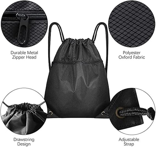 Drawstring sports bag - large sports bag with PE pocket and external zip - waterproof drawstring swim V1259-DP01-BO-331