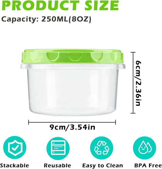 12 reusable 8-ounce plastic food containers with lids - deli containers - stackable food storage pots - V1259-DP01-BO-333