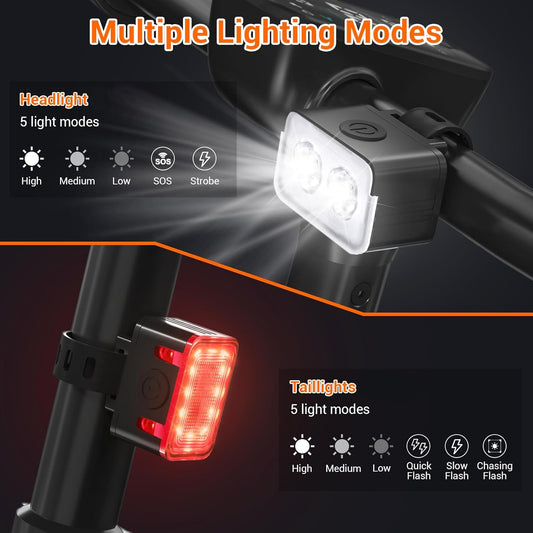 Bike light - IPX6 waterproof - Front and rear light - Rechargeable - Type-C charging port - 5+6 modes - Front V1259-DP01-BO-35