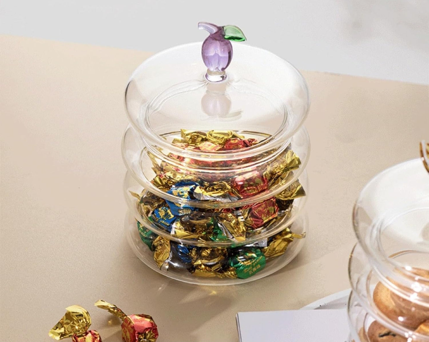 Household candy jar - desk candy box - candy jar with 3D fruit lid and snack compartment (two parts) V1259-DP01-BO-384