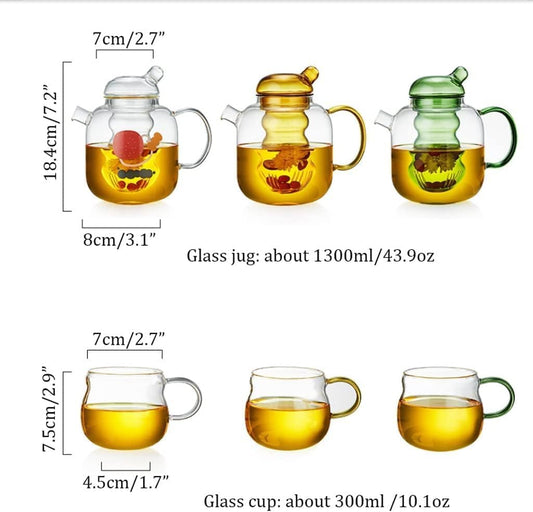 Handmade glass teapot for the stove with removable glass tea infuser - 2-in-1 flower teapot - Suitable for V1259-DP01-BO-385