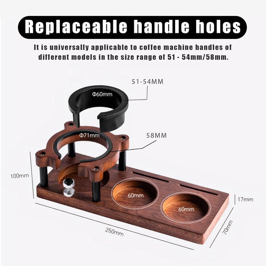 Solid wood espresso tamper - Adjustable height 51-58 mm Coffee tamper and portafilter holder - Non-slip V1259-DP01-BO-386