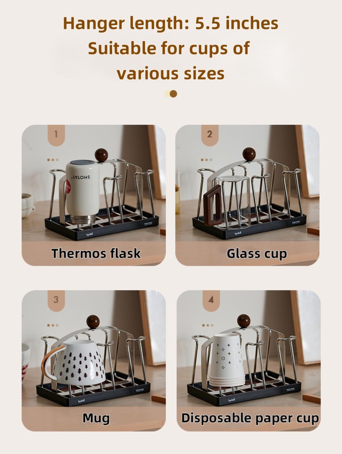 Stainless steel holder - sturdy and dries quickly - removable drip tray - suitable for coffee V1259-DP01-BO-467