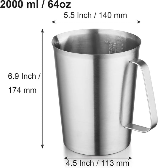 Stainless Steel Measuring Jug - 304 Stainless Steel - with Handle and Spout - Metal Pitcher with oz and ml V1259-DP01-BO-90