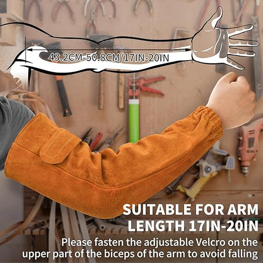 Cowhide arm protector with Velcro - Leather welding sleeve - Real cowhide arm protector - Welding sleeve - V1259-DP01-BO-94