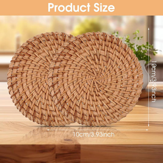 Coasters - Set of 2 - Naturally Woven Coasters - Rattan Coasters - 3.93 inches - Round Reed Coasters - V1259-DP01-BO-98