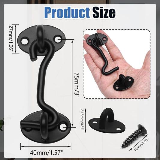 Biaungdo Heavy Duty Hook and Eye Latch, 3 Inch Black Privacy Hook Barn Door Lock Easy Lock, Stainless Steel V1259-DP01-D-112