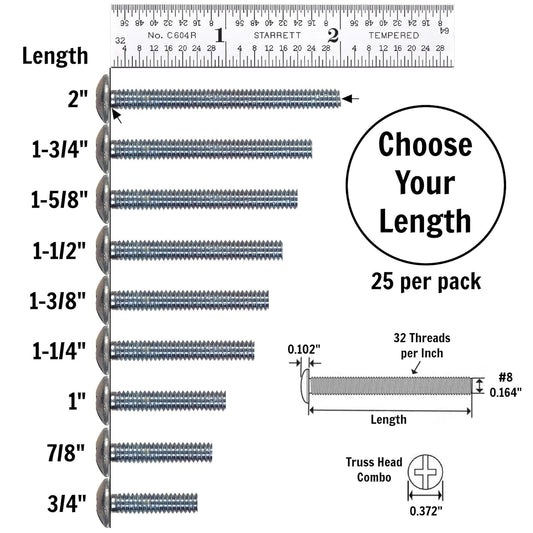 Cabinet Knob & Pull Machine Screws 25-pk (8-32 x 1-1/2") or Choose Your Length; Fasteners for Kitchen & V1259-DP01-D-144