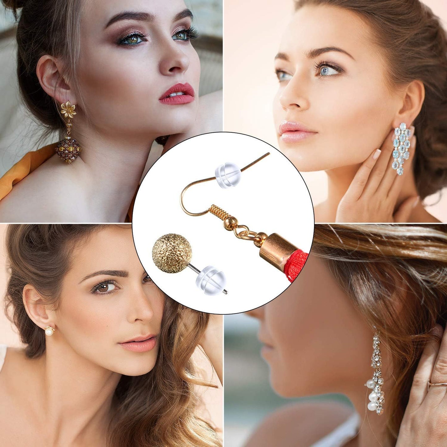 100 Pieces Clear Earring Backs Hamburger Shaped Saety Backs Secure Locking Silicone Earring Backs Stopper or V1259-DP01-D-219