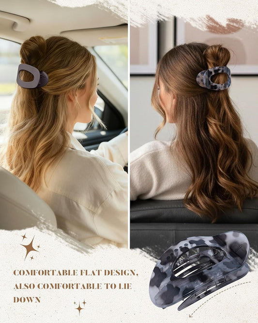 lat Hair Clips or Women 4.33" Lay lat Claw Clip or Hair 6Pcs Round Large Hair Claw Clips (Glossy - Leopard V1259-DP01-D-242