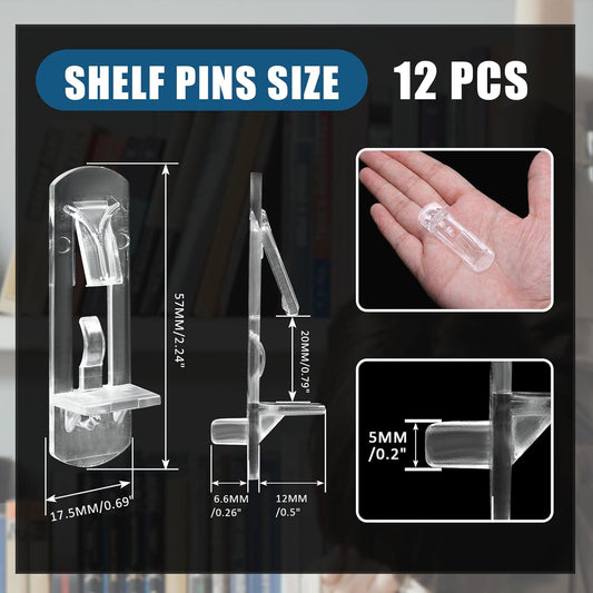 Biaungdo 12 Pcs Plastic Locking Shelf Support Pegs, 5mm Clear Cabinet Shelf Pins Self-Locking Cabinet Shelf V1259-DP01-D-27