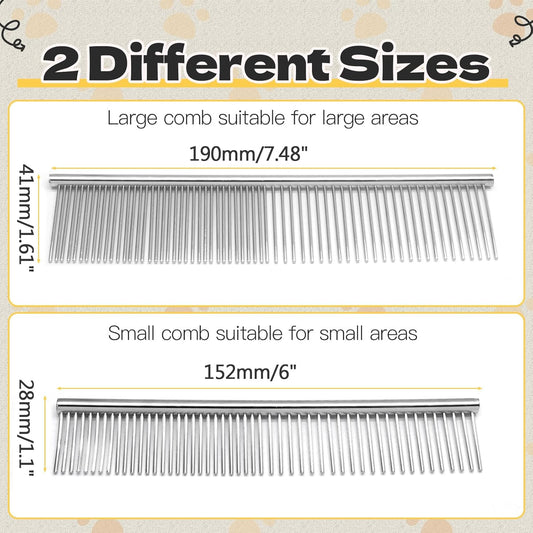 Biaungdo 2 Pcs Dog Grooming Combs Set, Metal Dog Comb for Removing Tangles and Knot, Cat Brush Grooming Tool V1259-DP01-D-44