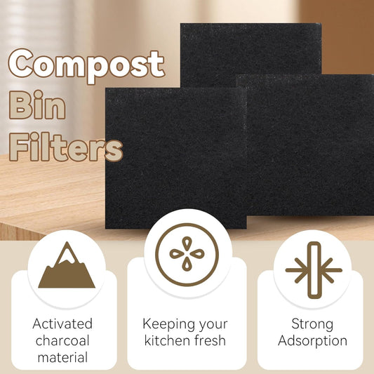 Biaungdo 6 Pack 5 Inch Sqaure Charcoal Filter Replacements, Black Kitchen Compost Bin Filters for Countertop V1259-DP01-D-93