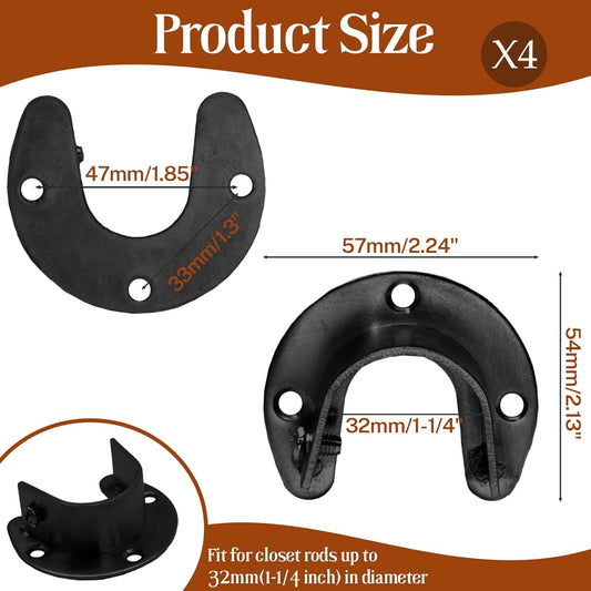 Biaungdo 1-1/4 Inch Stainless Steel Closet Rod End Supports, 4 Pcs Black Heavy Duty Wardrobe Rod Brackets V1259-DP01-D-99