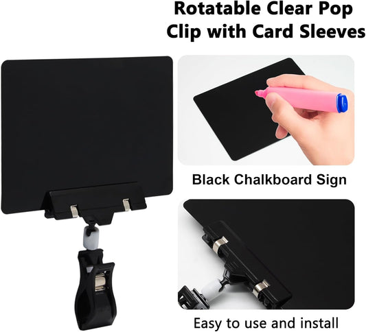 Biaungdo 12 Pcs Plastic Chalkboard Sign with Rotating Clip, Erasable Blackboard Price Tags Double Sided V1259-DP01-E-16