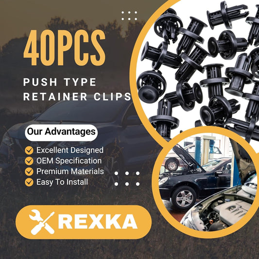 Rexka 40pcs Rear Front Bumper Cover Fender Grille Under Cover Push-Type Retainer Clip Fastener Rivet V1259-DP01-E-201
