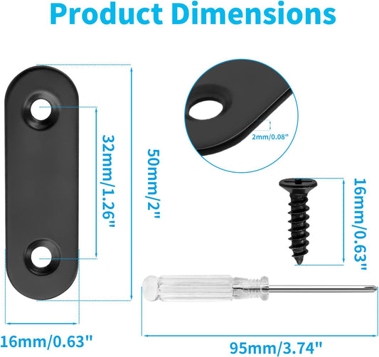 Biaungdo 20 Sets 2" Stainless Steel Flat Plate Straight Bracket, Black Metal Corner Brace Brackets Mending V1259-DP01-E-22