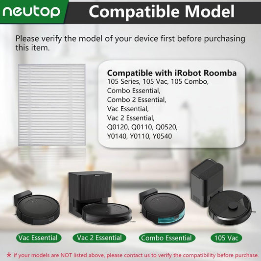 Replacement Hepa ilter Compatible with iRobot Roomba 105 Series, Combo Essential, Combo 2 Essential, Vac V1259-DP01-E-282