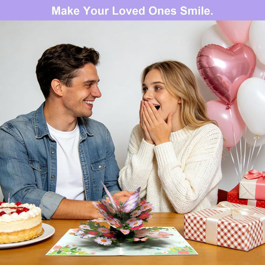 Birthday Card or Wie, Beautiul 3D Butterly Pop-Up Greeting Card with Envelope, Heartelt Birthday Gits or Wie, V1259-DP01-E-389