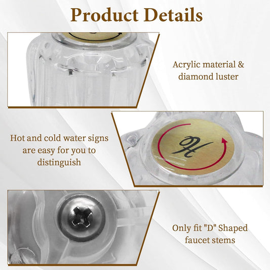 Biaungdo Clear Shower Knob Replacement Set of 2, Bathtub Faucet Handles Include Hot and Cold Shower Knob for V1259-DP01-E-4