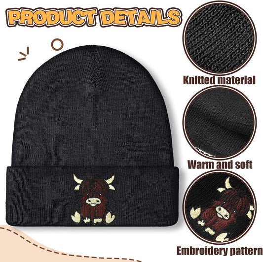 Black Highland Cow Beanie Winter Hat or Women Cute Beanie Womens Winter Hat Gits or Women Gits Animal Lovers V1259-DP01-E-440