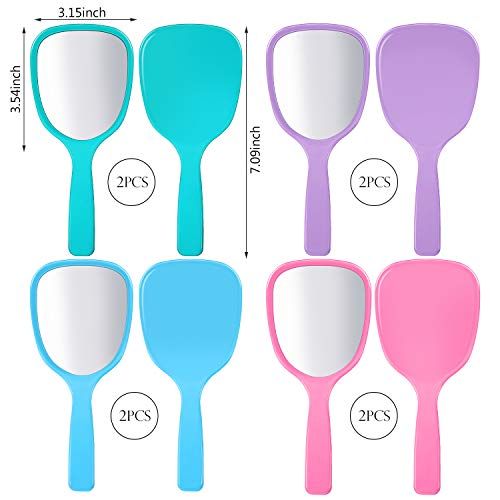 8 Pcs Small Handheld Hand Mirrors 1X Compact Travel Makeup Mirror 3.15 x 7.09 in Mini Handheld Cosmetic Kid V1259-DP01-E-442