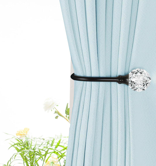 2 x Heavy Duty U Shaped Metal Curtain Holdbacks Curtain Tiebacks with Clear Crystal Ball Pull Backs Curtain V1259-DP01-E-487