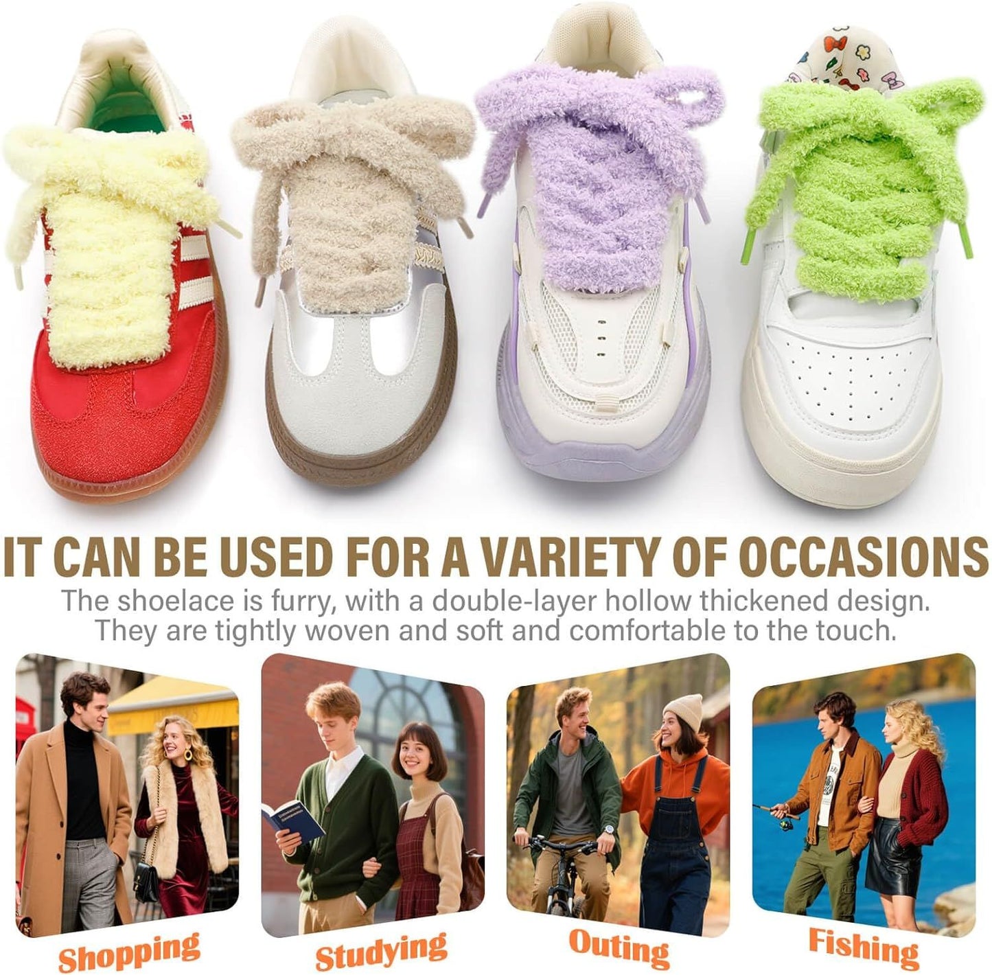 Sot lat uzzy Shoelaces: Wide Thick urry Shoe Laces or Sneakers 1 Pair V1259-DP01-E-510