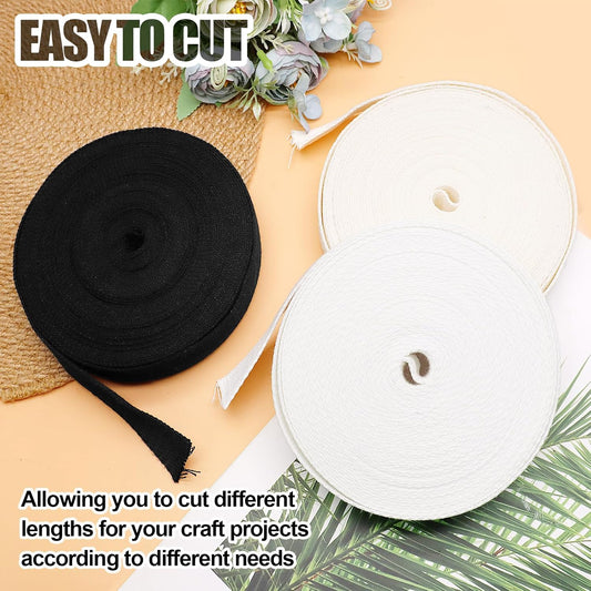 Biaungdo 1 Inch 12 Yards Cotton Webbing Straps, Black Polyester Weave Webbing for Bags Handles, Tote Bag, V1259-DP01-E-53