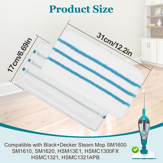 4Pack Steam Mop Pads Replacement or Black+Decker Steam Mop SM1600, SM1610, SM1620, HSM13E1, HSMC1300X, V1259-DP01-E-608
