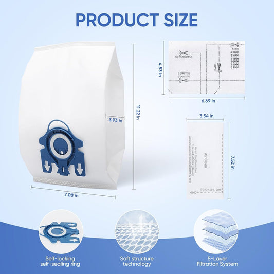 Replacement GN Vacuum Cleaner Bags Compatible with Miele Classic C1,Complete C2, Complete C3, S227/S240, V1259-DP01-E-614