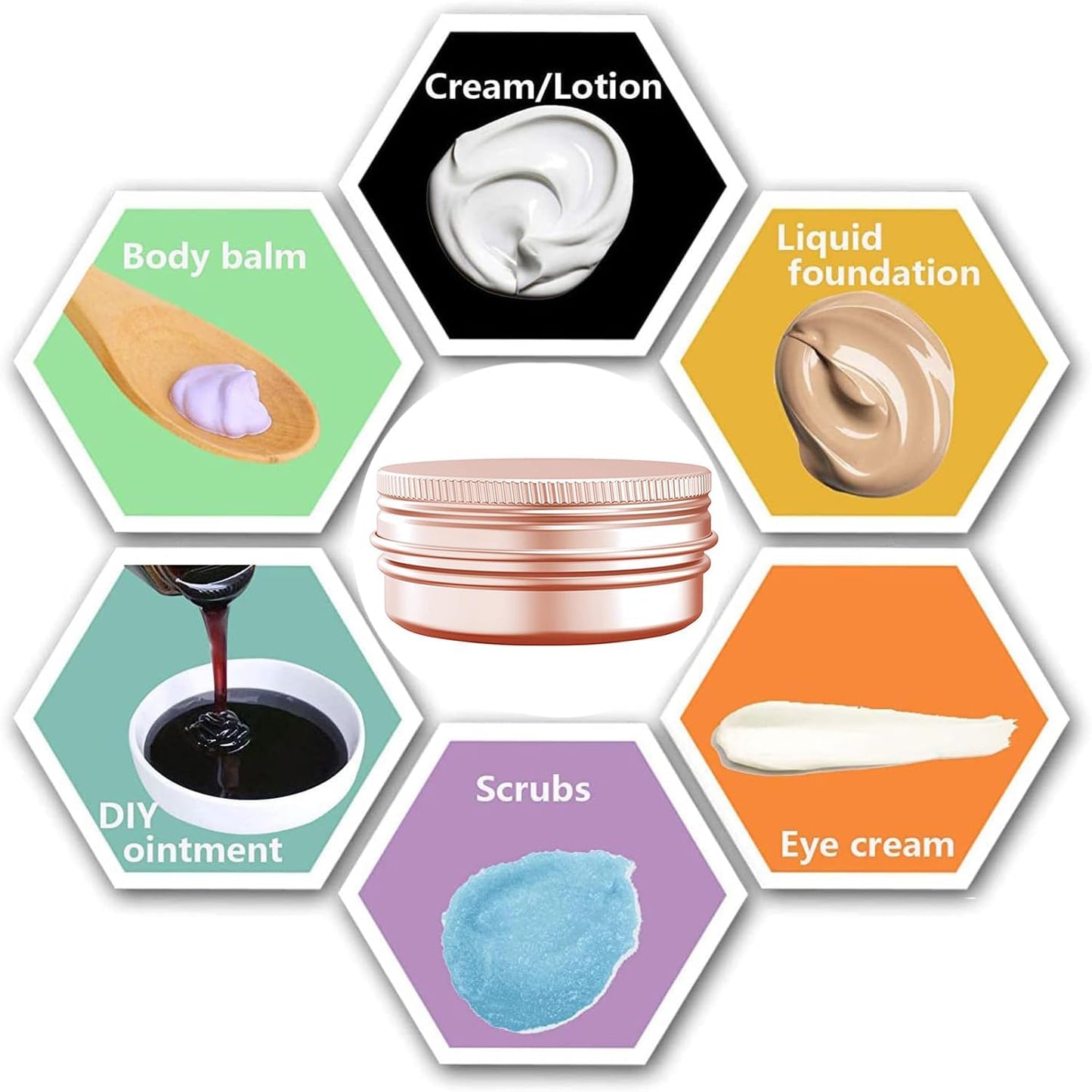 1 oz Aluminum Tin Jar with Screw Cap Refillable Container for Cosmetic, Lip Balm, Cream, Rose Gold 12 Pcs. V1259-DP01-E-78