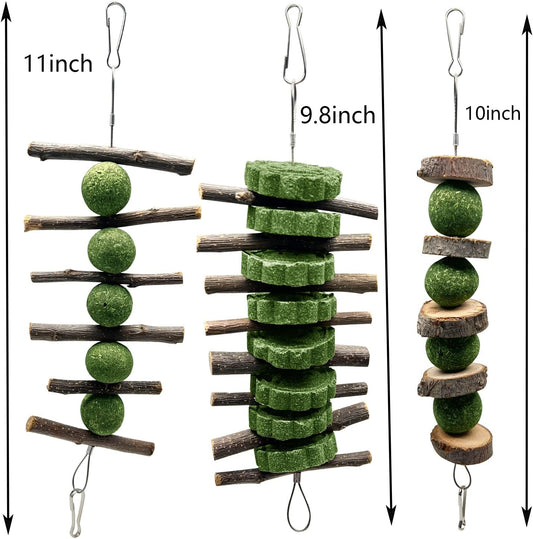BallHull 3 Pcs Bunny Teeth Grinding Chew Toys, Apple Branch Chewing Sticks with Grass Ball and Grass Cake for V1259-DP01-E-82