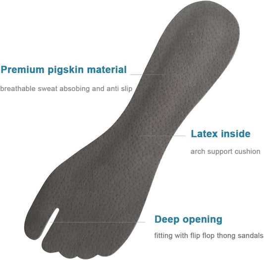 2 Pairs Pigskin Flip Flop Insoles Anti-Slip, Self Adhesive Cushion Insert for Thong Sandals Pain Relief, Arch V1259-DP01-E-86
