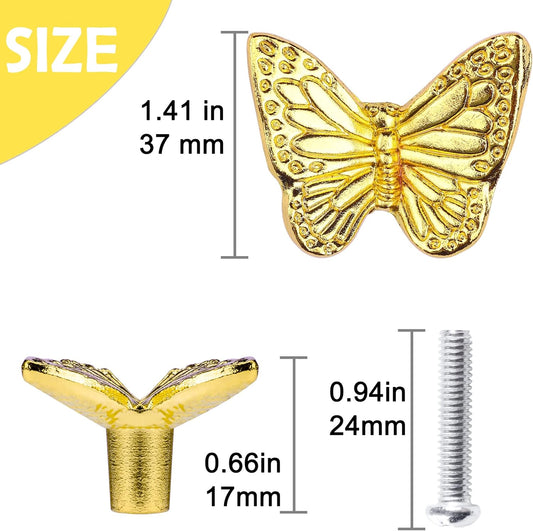 3 Pack Butterfly Shape Drawer Pulls - Stylish Kitchen Cabinet & Kid's Room Dresser Drawer Knobs - Modern Gold V1259-DP01-E-90
