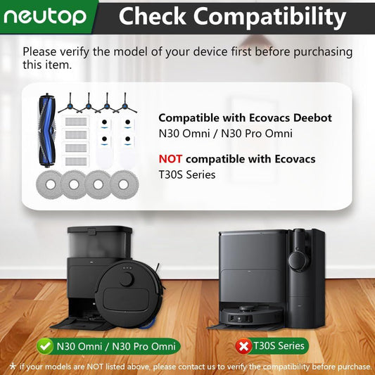 Replacement Parts Compatible with Ecovacs Deebot N30 Omni, N30 Pro Omni, Robot Vacuum Accessories 1 Roller 4 V1259-DP01-F-192