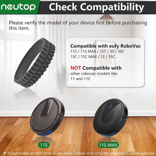 Replacement Rubber Wheel Tires Compatible with euy RoboVac 11S, 11S MAX, 15T, 30, 30C, 15C, 15C MAX, 12, 35C V1259-DP01-F-210