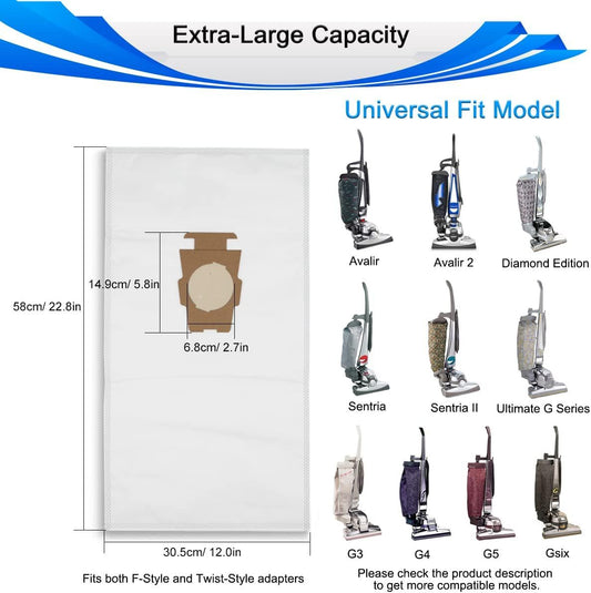 Style Vacuum Bags or Sentria I II G10D, Avalir, Avalir 2, Ultimate G Series, Diamond Edition, Universal HEPA V1259-DP01-F-228