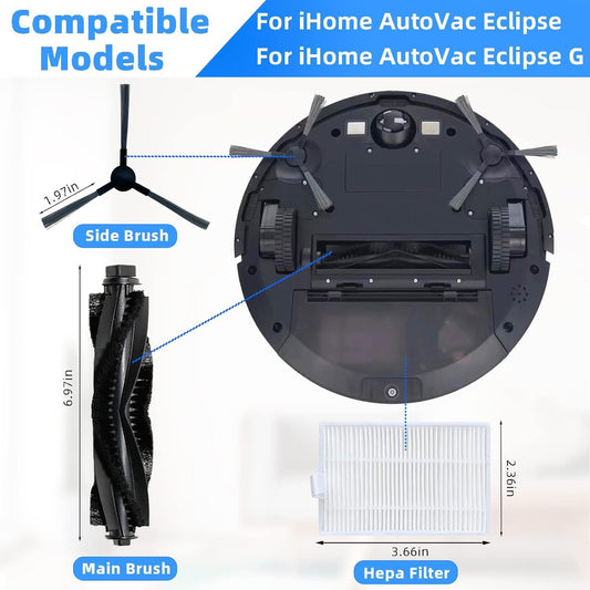 Accessories Kit or iHome AutoVac Eclipse iHRV1 / Eclipse G iHRV2 Robot Vacuum Replacement Parts, 1 Main V1259-DP01-F-263