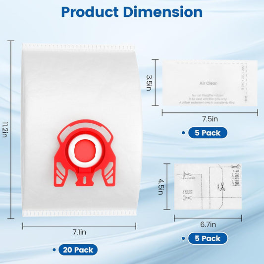 20 Pack 3D Airclean JM Vacuum Cleaner Bags Compatible with Miele JM Vacuum Cleaner, Compact C1, Compact C2, V1259-DP01-F-408