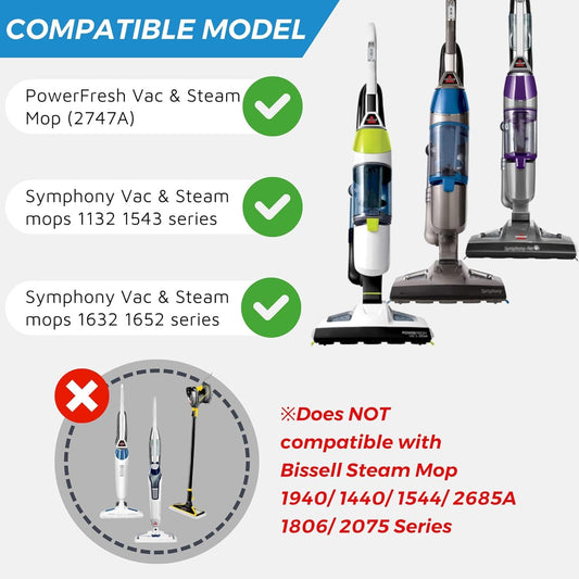 Steam Mop Pads or Bissell Powerresh Vac & Steam Series - 6 Pack, Compatible with 2747A, 1132, 1543, 1632, V1259-DP01-F-446