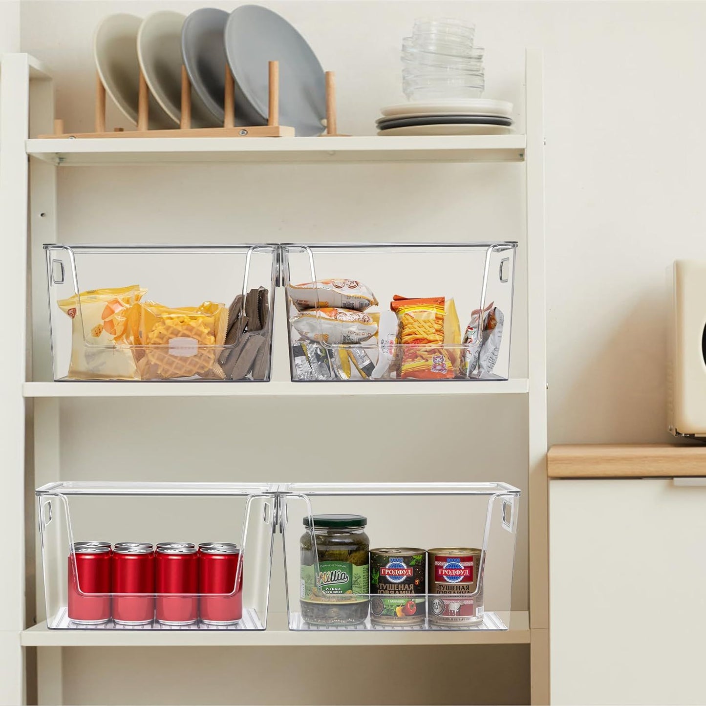 2 Pack Large Stackable Storage Bins, Plastic Container Organizer with Open ront, Pantry Organizers and V1259-DP01-F-476