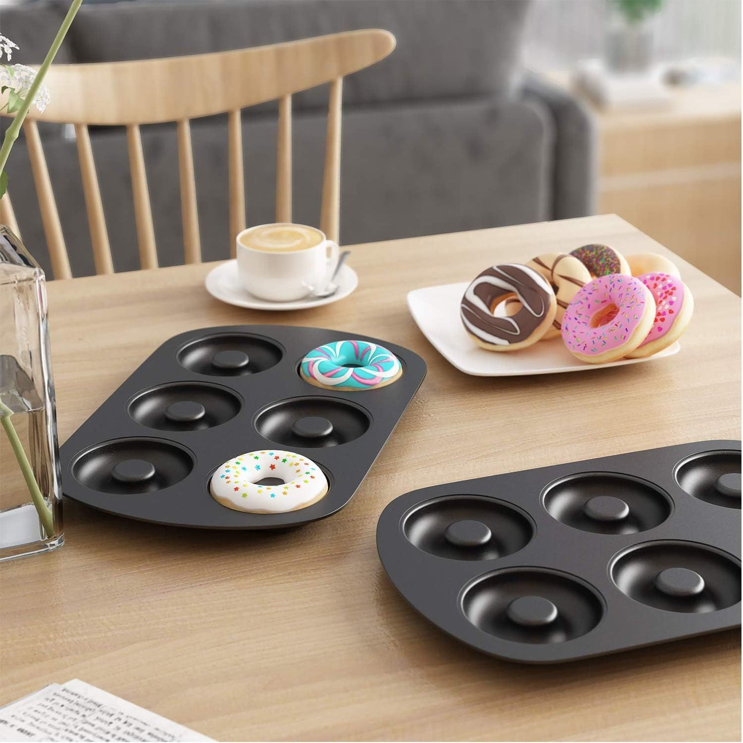 Non-Stick 6-Cavity Donut Baking Pans, Makes Individual ull-Sized 3 1/4" Donuts, Set o 3 V1259-DP01-F-481