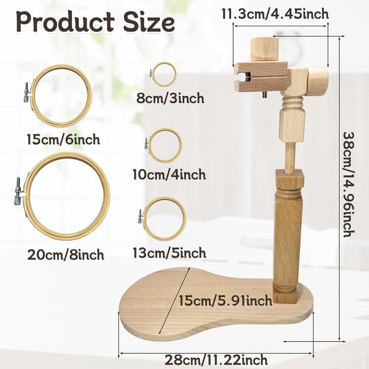 Biaungdo Adjustable Rotated Embroidery Hoop Stand with 5 Pack 5 Sizes Hoop, Wooden Embroidery Holder Frame V1259-DP01-F-8